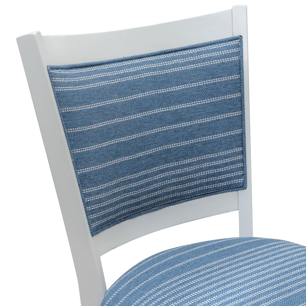 Linon Home Decor Lainey Side Chair with Blue Stripe Cushion in White (Set of 2), , large