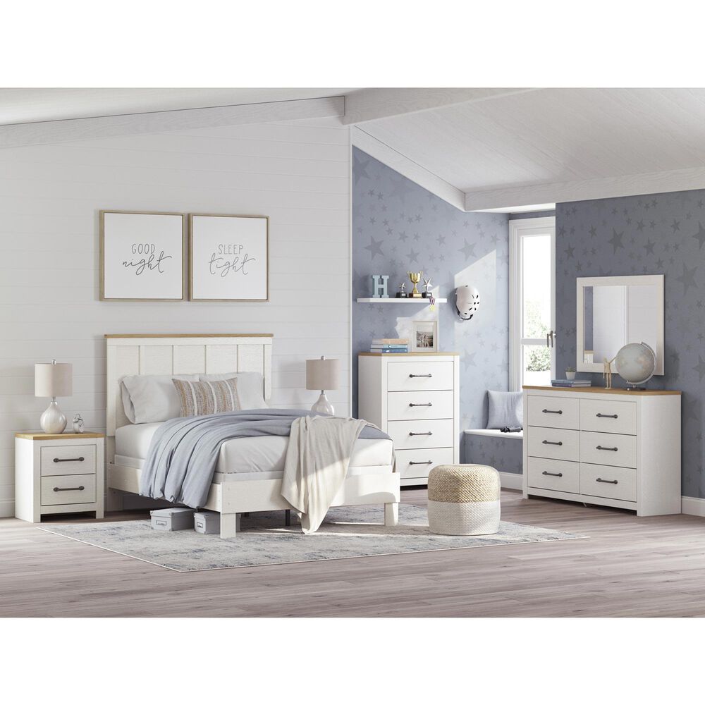 Ashley Linnocreek Full Panel Bed in White and Warm Brown, , large