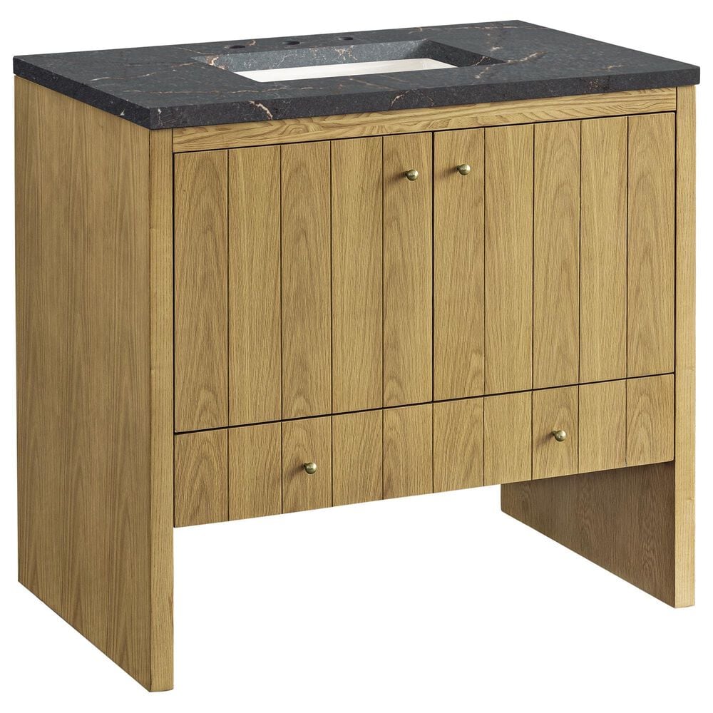 James Martin Vanities Hudson 36" Single Bathroom Vanity in Light Natural Oak with 3 cm Parisien Bleu Quartz Top and Rectangular Sink, , large