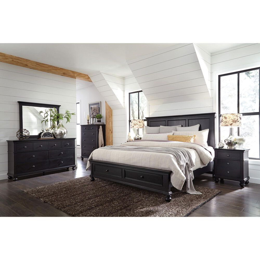 Riva Ridge Oxford King Storage Panel Bed with Dresser and Nightstand in Black, , large