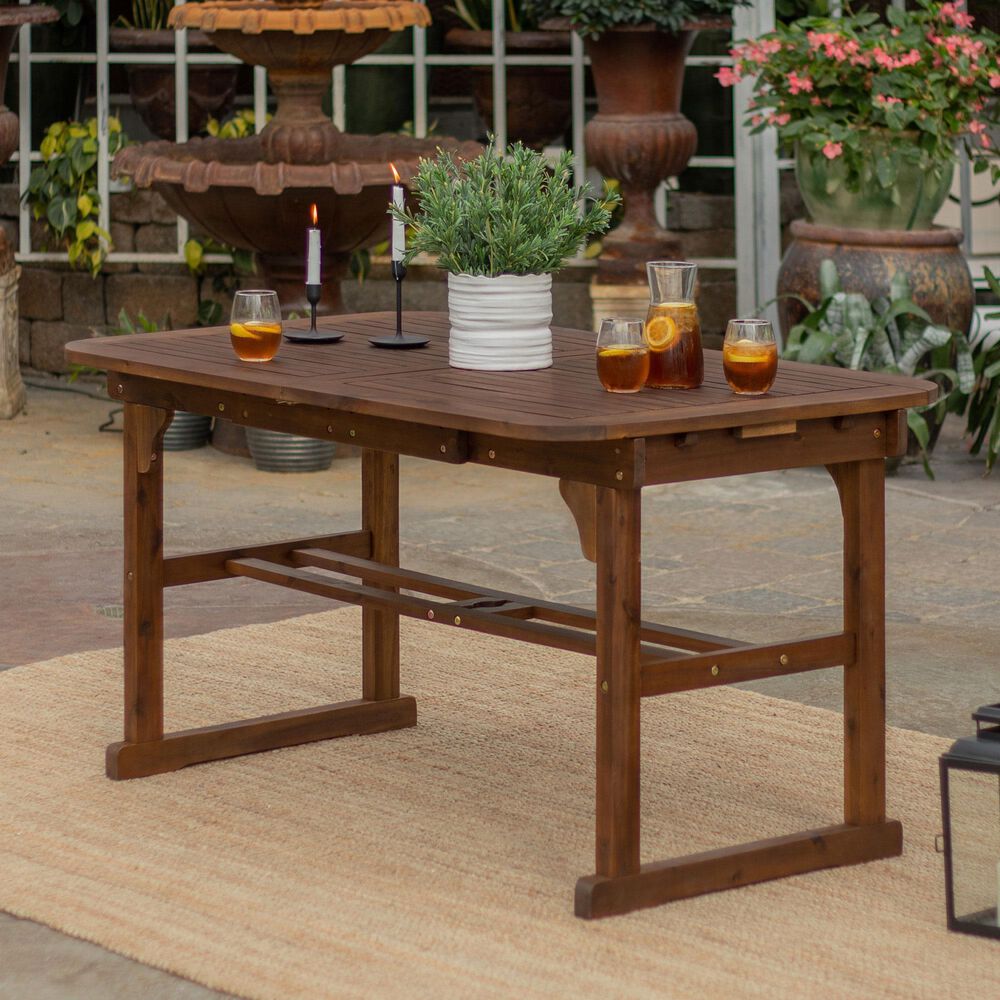 Walker Edison Acacia Wood Patio Butterfly Dining Table in Dark Brown, , large