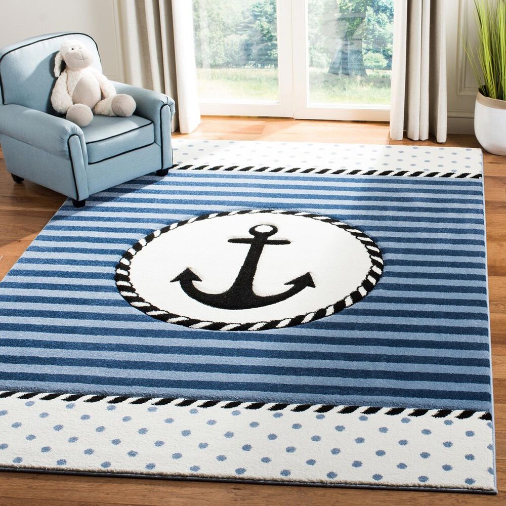 Safavieh Carousel Nautical 8&#39; x 10&#39; Navy and Ivory Kids  Area Rug, , large