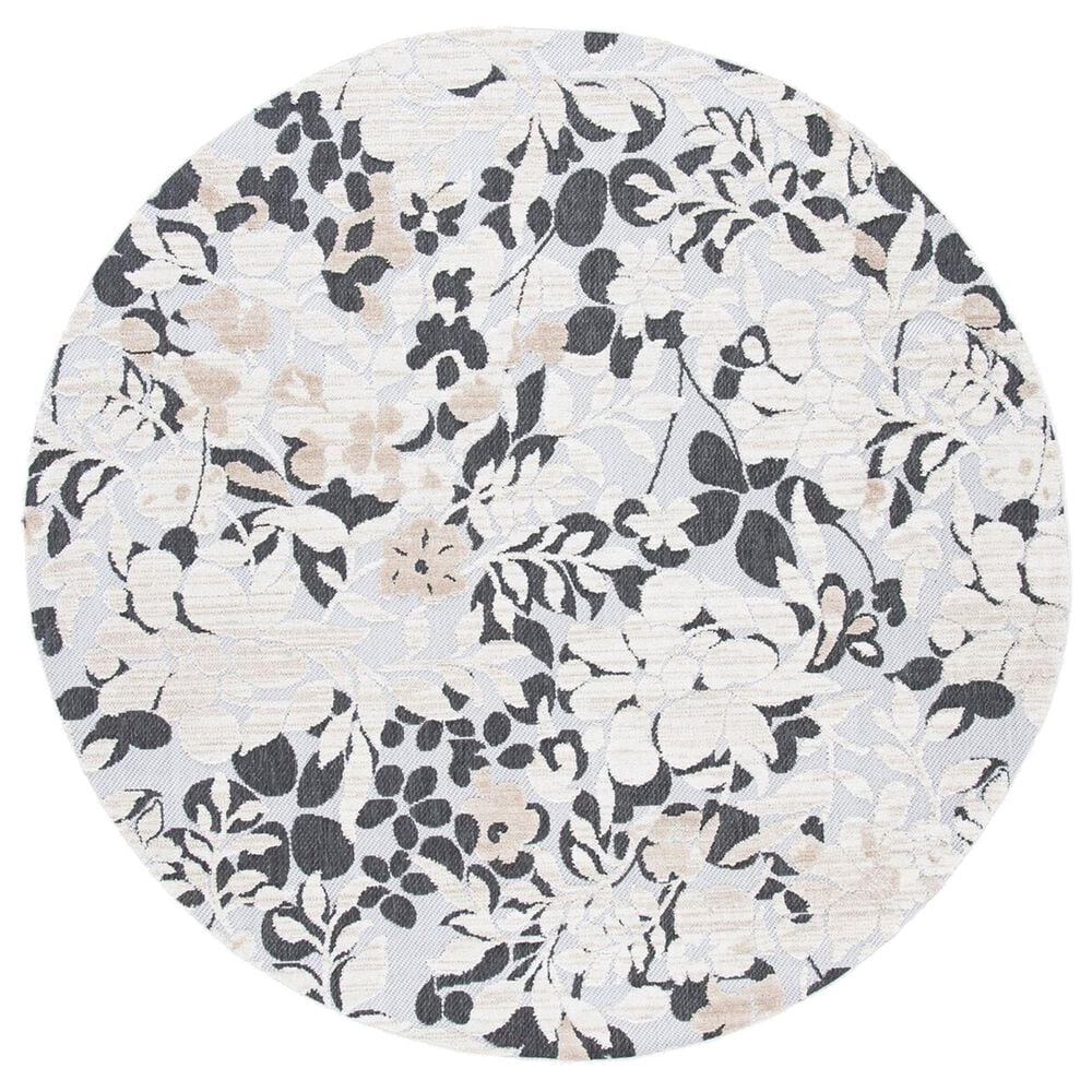 Safavieh Cabana CBN672A 6"7" Round Ivory and Charcoal Indoor/Outdoor Area Performance Rug, , large