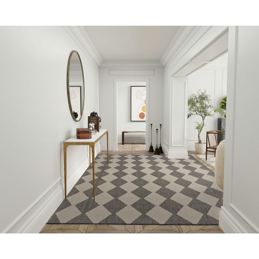 Nourison Positano Geometric Charcoal 9&#39; x 12&#39; Indoor/Outdoor Area Rug, , large