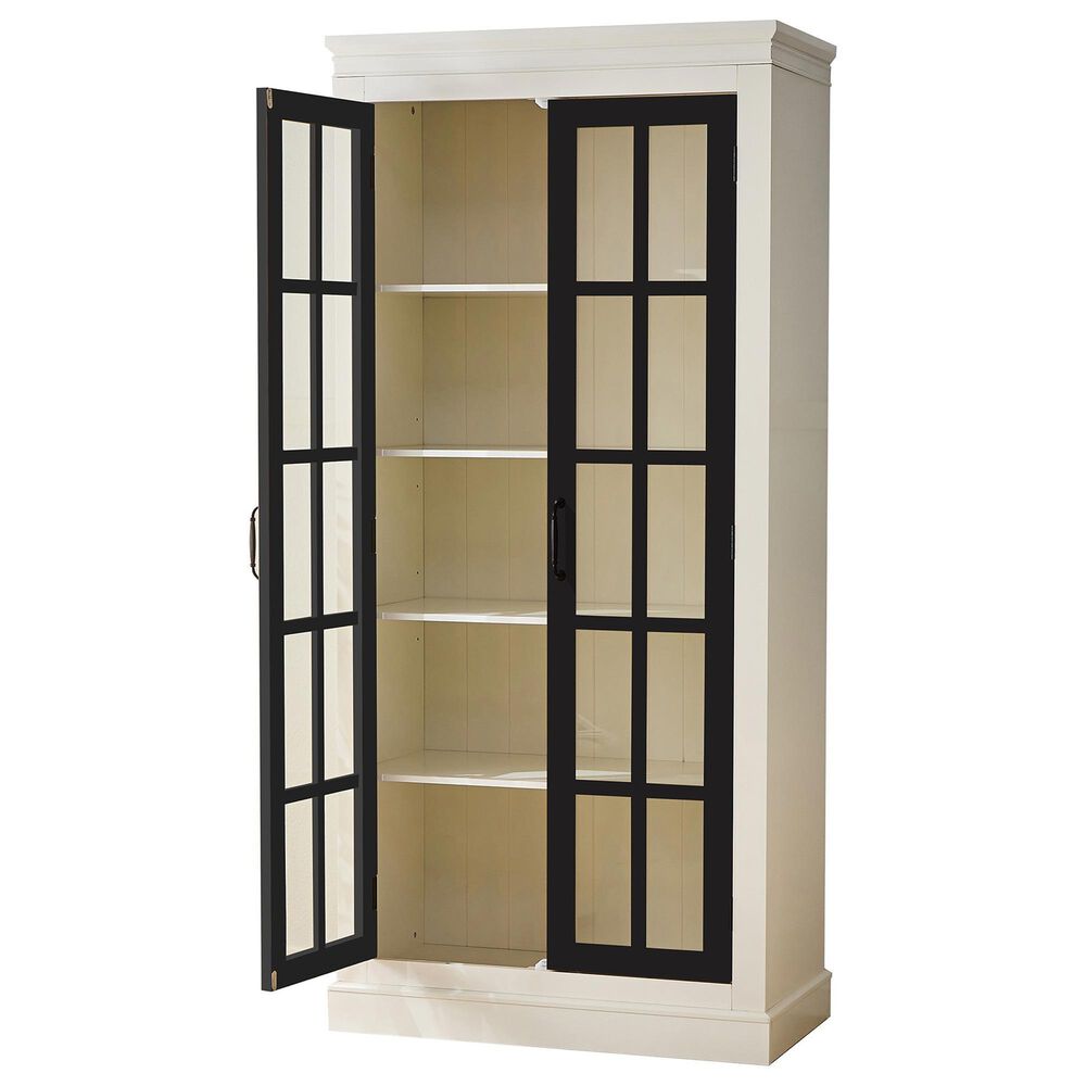 Hearth and Haven 71.2'' Freestanding Glass Door Pantry with Adjustable Shelves in White and Black, , large