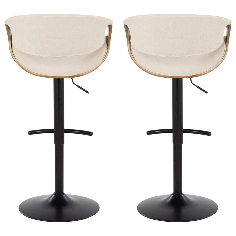 LumiSource Curvo Swivel Adjustable Barstool with Cream Upholstery in Black and Walnut (Set of 2), , large