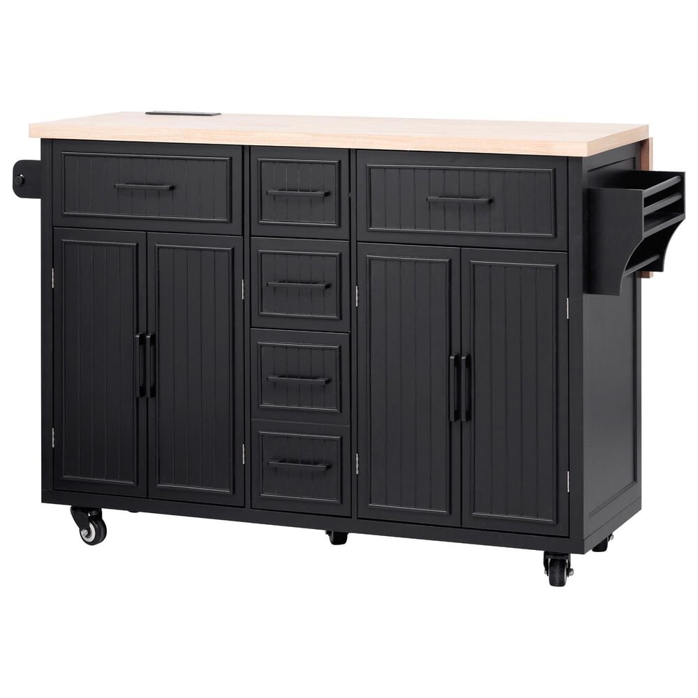 HOMLUX 56.5"" Kitchen Island with Drop Leaf in Black and Natural, , large