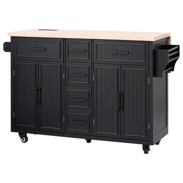 HOMLUX 56.5"" Kitchen Island with Drop Leaf in Black and Natural, , large