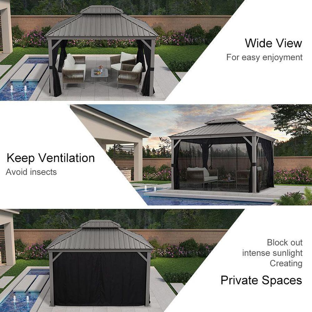 HOMLUX 12-ft x 10-ft Aluminum Gazebo with Double Metal Roof in Light Gray, , large