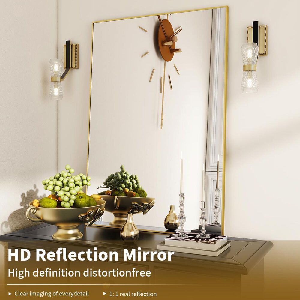 HOMLUX 24" x 36" Wall Mount Rectangular Decorative Mirror in Gold, , large