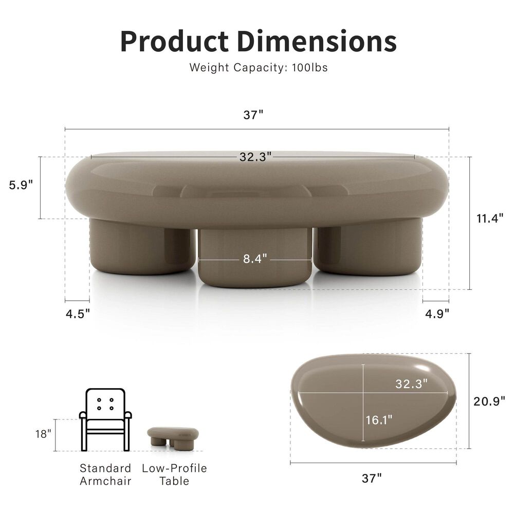 Furniture of America Rene Low Profile Glossy Coffee Table in Brown, , large