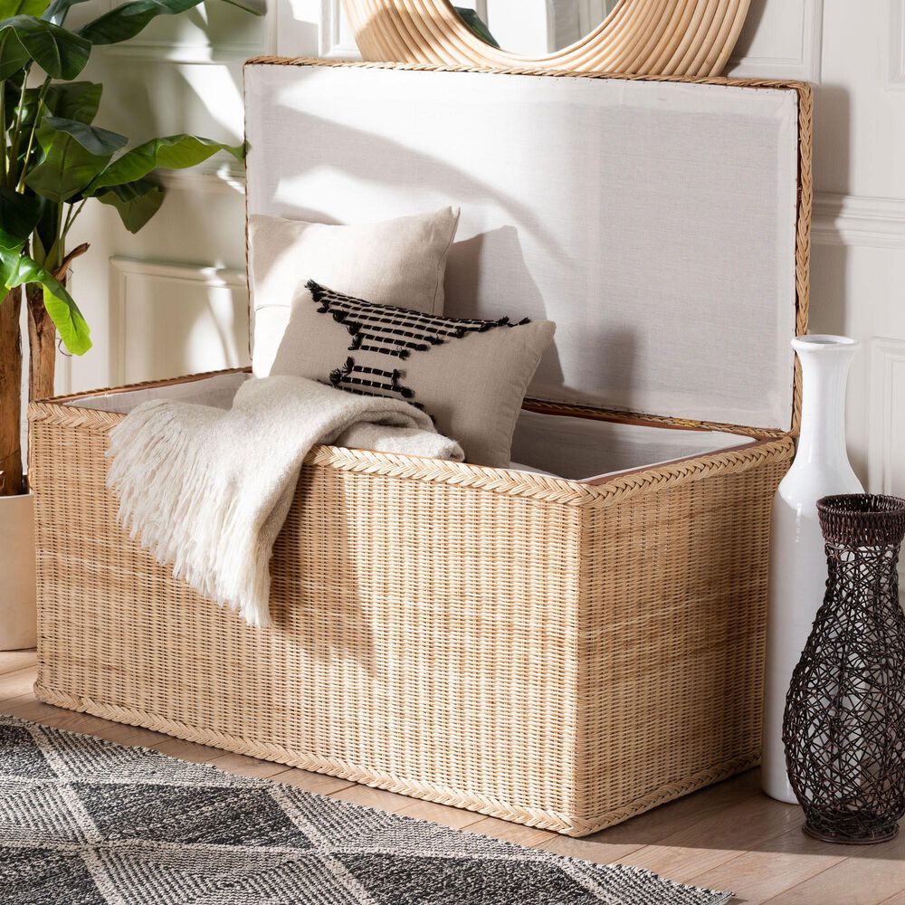 Baxton Studio Caden Storage Bench in Natural, , large