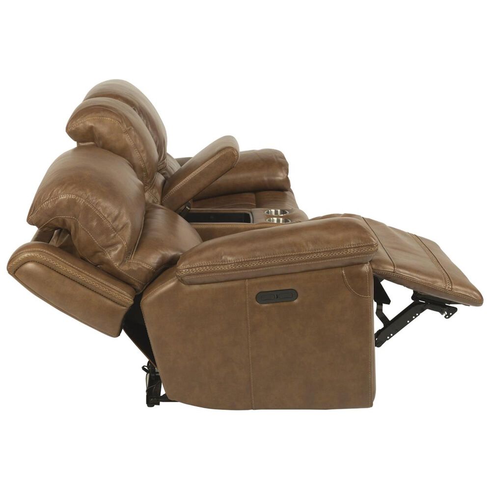 Flexsteel Fenwick Power Loveseat with Console and Headrest in Light Brown, , large