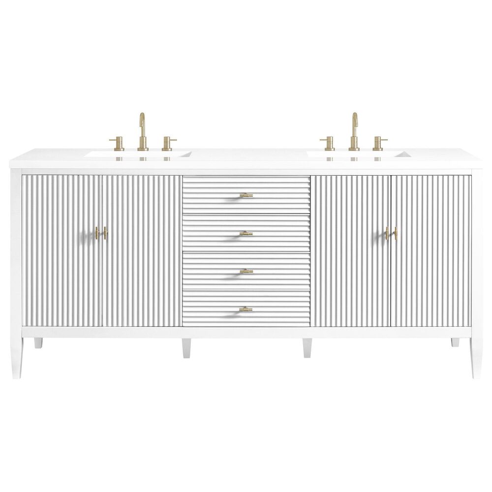 James Martin Vanities Myrrin 72&quot; Double Vanity in Bright White with 3 cm White Zeus Quartz Top, , large