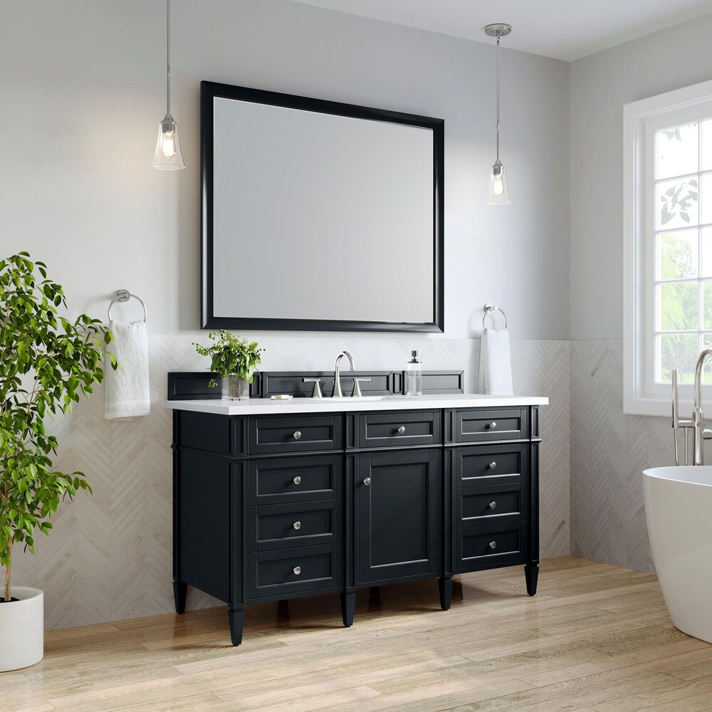 James Martin Vanities Brittany 48" Single Bathroom Vanity in Black Onyx with 3 cm White Zeus Quartz Top and Rectangular Sink, , large
