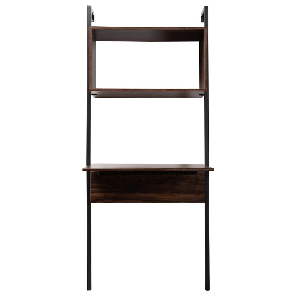 Baxton Studio Fariat Display Shelf with Desk in Walnut Brown and Black, , large