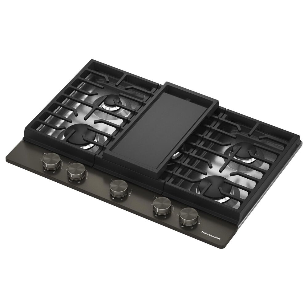 KitchenAid 30" Gas Cooktop with Aluminum Griddle and LED Backlit Knobs in Black Ore, , large