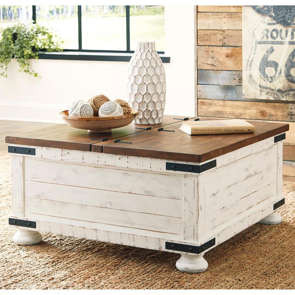 Ashley Wystfield Lift Top Cocktail Table in Vintage White and Warm Brown, , large