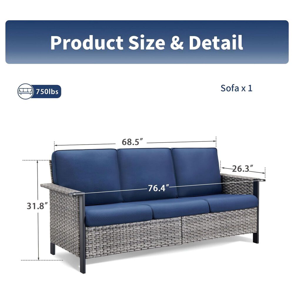 Sunwell Garden 5-Piece Patio Chat Set with Two Stationary Chairs in Navy, , large