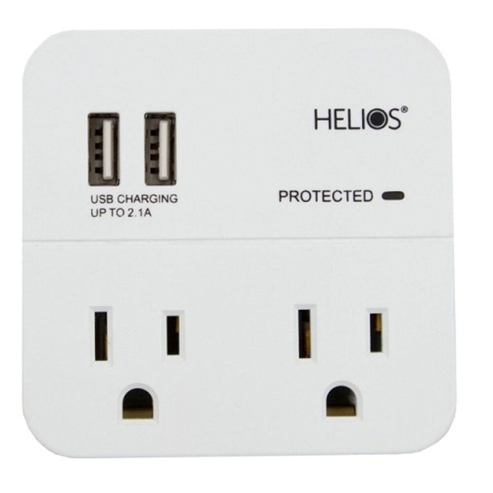 Helios Helios 2 Outlet Wall Tap Surge Protector with 2 USB Charging Ports, , large
