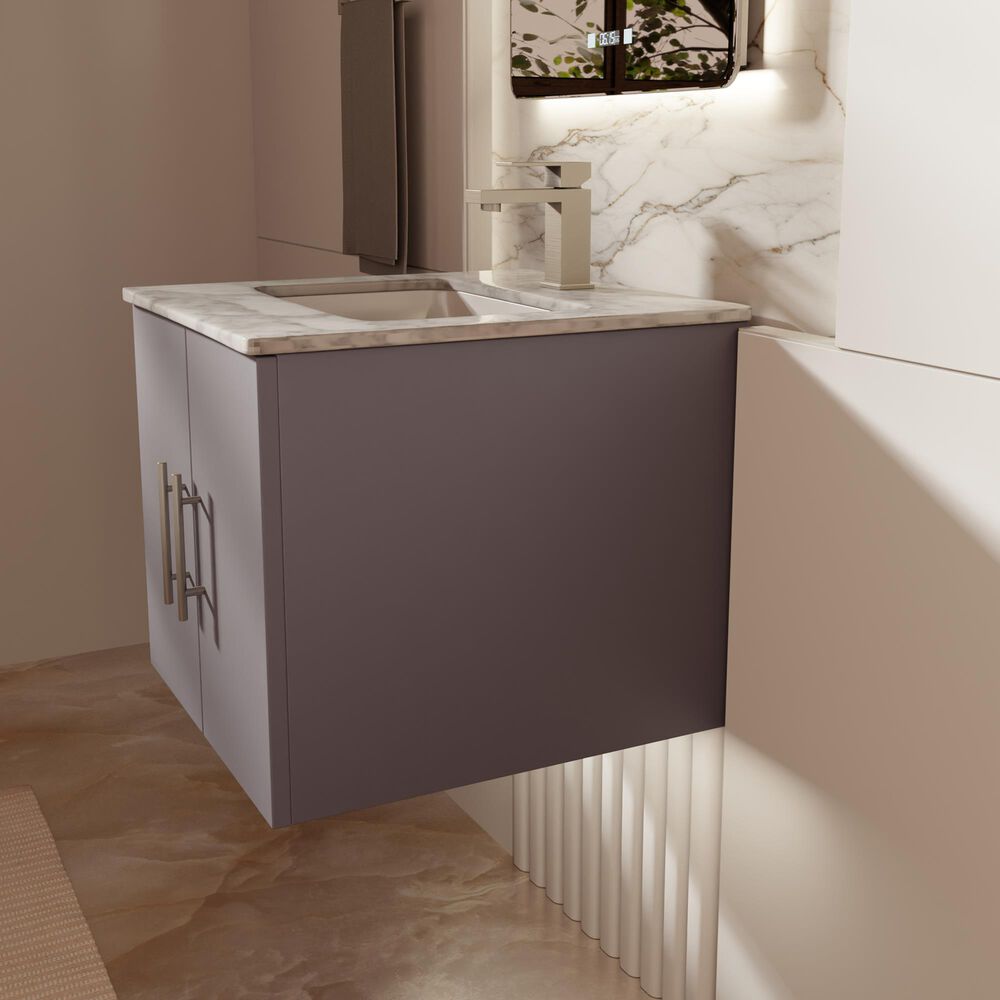 Lexora Home Geneva 24&quot; Single Bathroom Vanity in Dark Grey with 2 cm White Carrara Marble Top and Rectangular Sink, , large