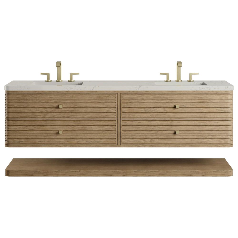 James Martin Allamari 72" Double Bathroom Vanity in Dune Mist with 3 cm Siberian Silestone Top, Rectangular Sinks and FreePower Wireless Charger, , large