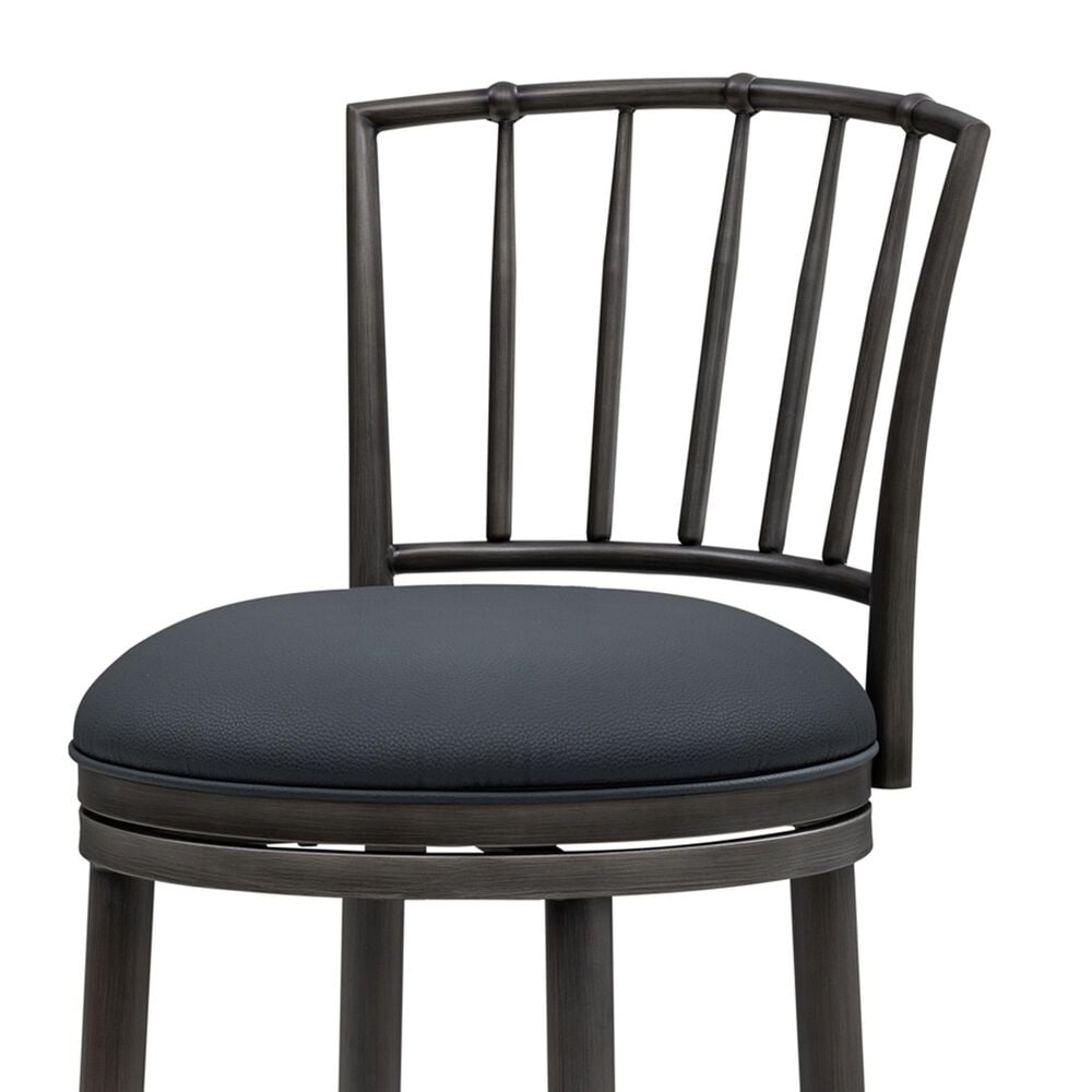 Armen Living Vince Bar Height Stool with Night Life Blue Upholstery in Antique Pewter, , large