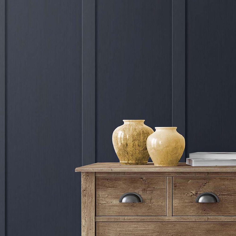 NextWall Faux Board and Batten 216&quot; x 20.5&quot; Peel and Stick Wallpaper in Dark Blue, , large