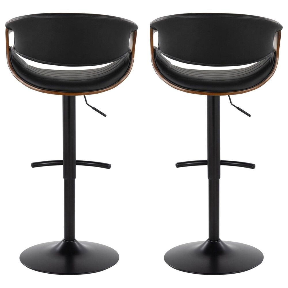 LumiSource Symphony Swivel Adjustable Bar Stool with Black Upholstery in Walnut and Black (Set of 2), , large