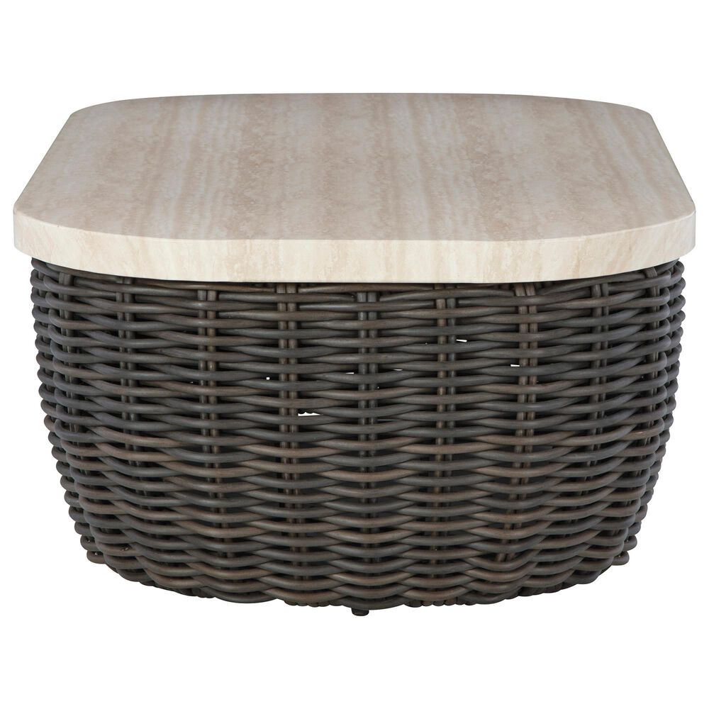 Ashley Kimora Patio Cocktail Table in Beige and Dark Brown, , large