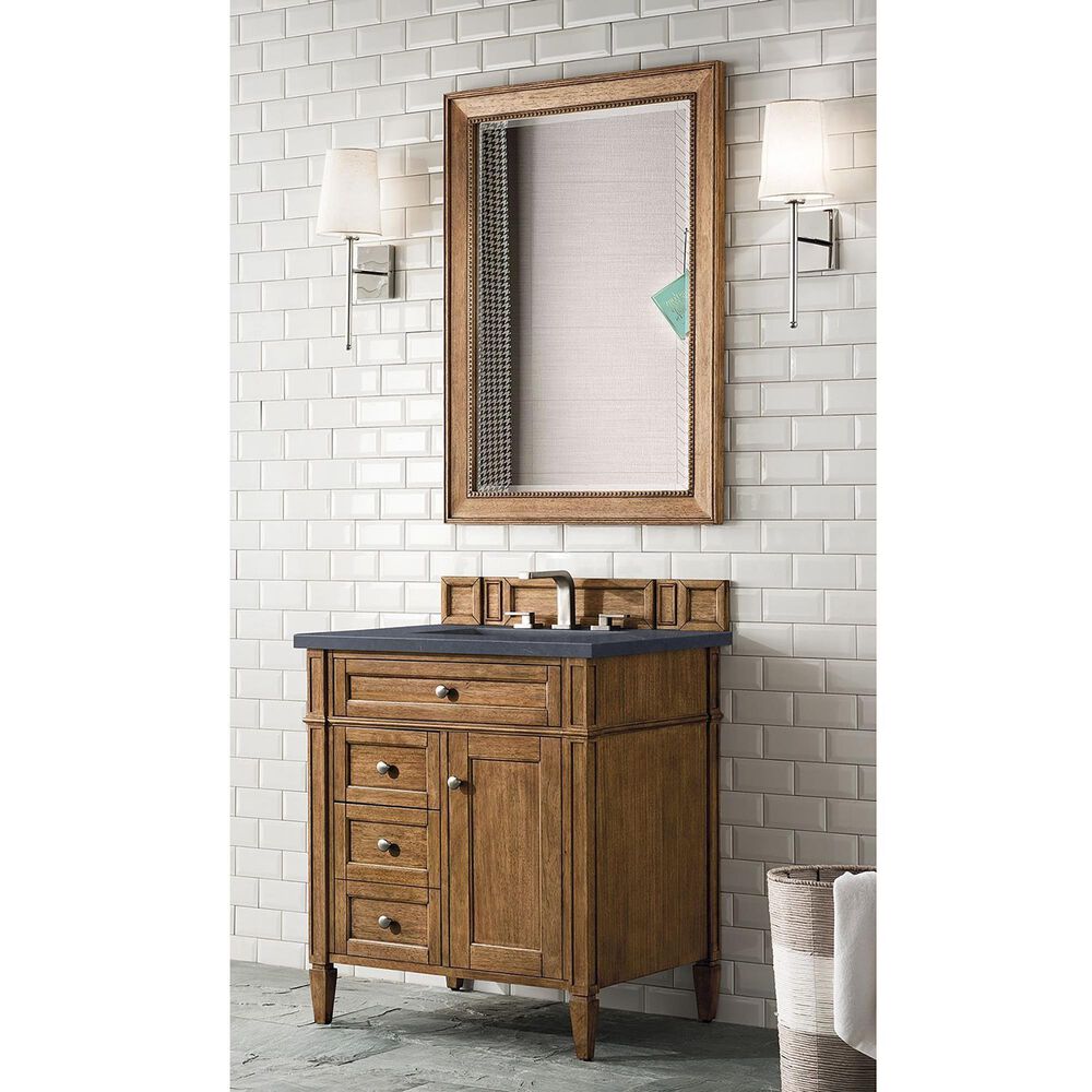 James Martin Vanities Brittany 30&quot; Single Bathroom Vanity in Saddle Brown with 3 cm Charcoal Soapstone Quartz Top and Rectangular Sink, , large