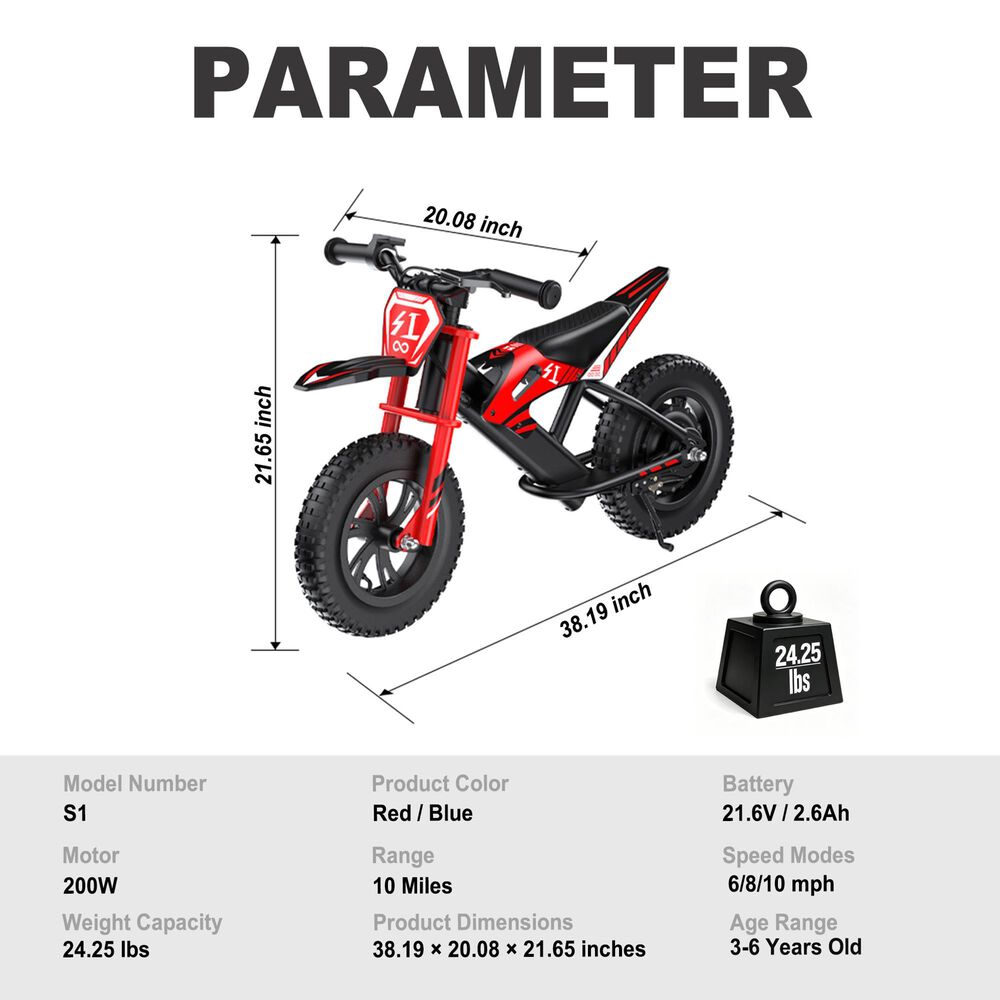 HOMLUX 200W 10-Mile Kids Electric Balance Motorcycle with LED Lights in Red, , large