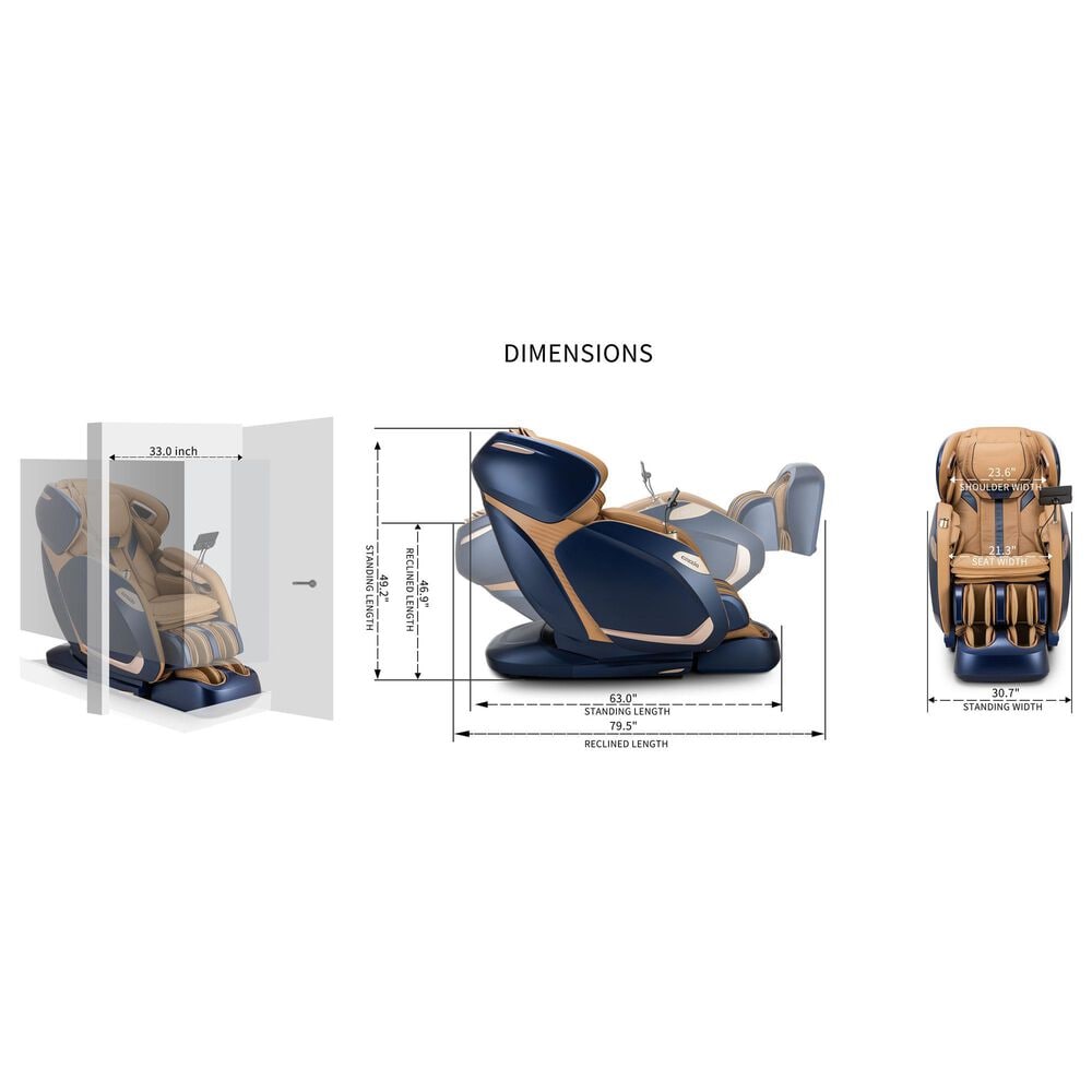Cozzia Zen Duo Power Massage Chair with Champagne Cushion in Navy, , large