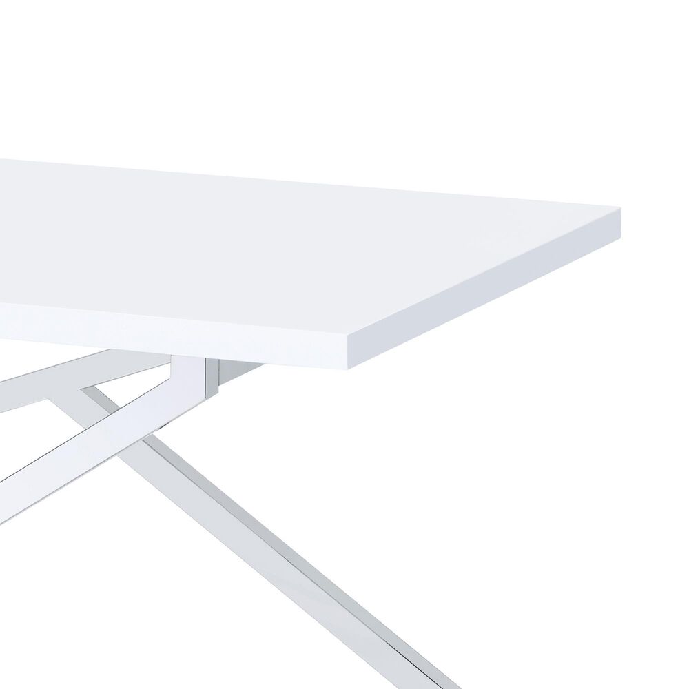 Furniture of America Moser Coffee Table Set in Glossy White and Chrome &#40;Set of 2&#41;, , large