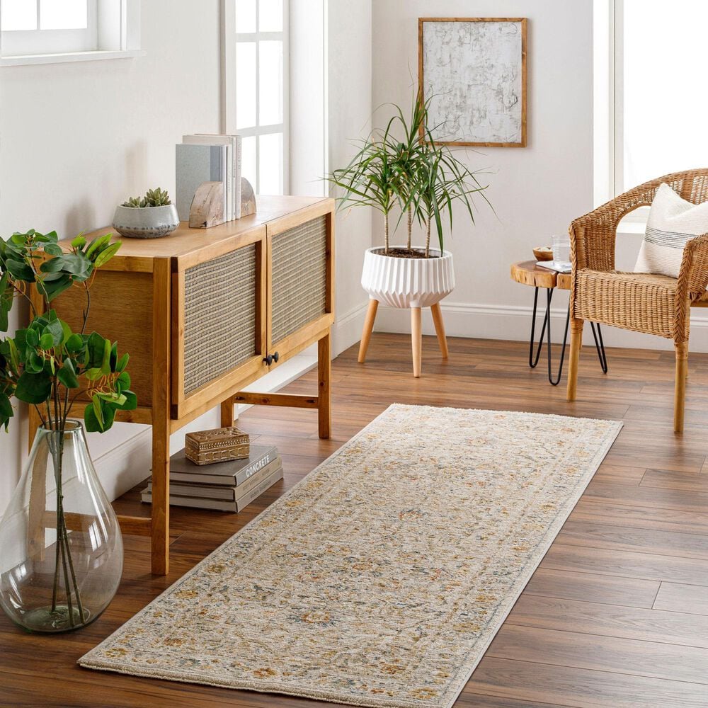 Surya Reina Light Gray, Medium Gray, Cream, Light Brown, Denim, Rust, Mustard and Olive 2&#39;7&quot; x 10&#39; Runner, , large