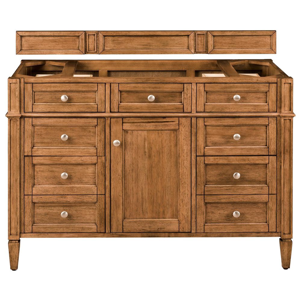 James Martin Vanities Brittany 48" Single Bathroom Vanity in Saddle Brown with 3 cm Eternal Jasmine Pearl Silestone Top, Rectangular Sink and FreePower Wireless Charger, , large