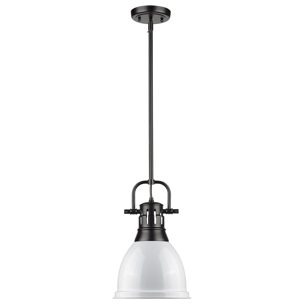 Golden Lighting Duncan Small Pendant in White with Rod in Matte Black, , large