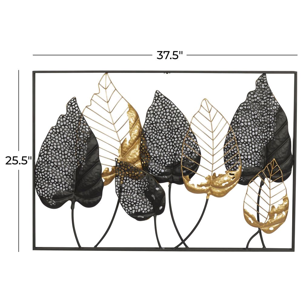 Maple and Jade 26&quot; x 38&quot; Leaves Wall Decor in Black and Gold, , large