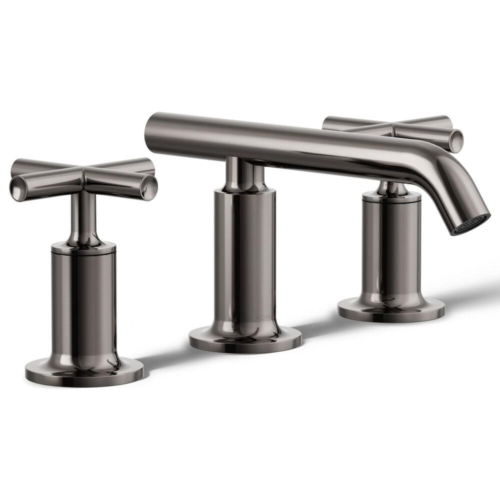 Kohler Purist Widespread Bathroom Sink Faucet with Cross Handles and Low Gooseneck Spout in Vibrant Titanium, , large