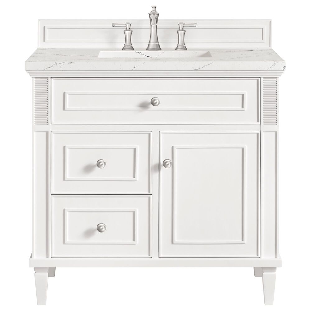 James Martin Vanities Lorelai 36&quot; Single Vanity in Bright White with 3 cm Ethereal Noctis Quartz Top, , large