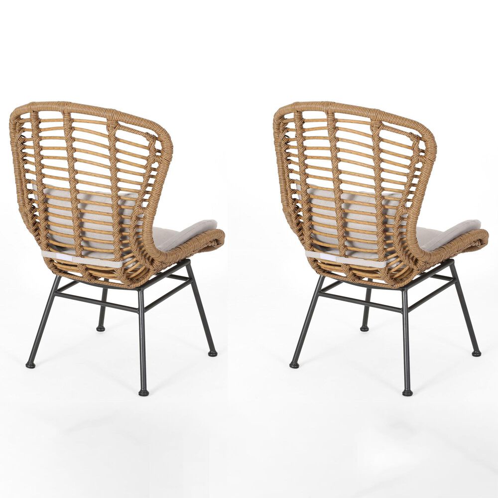 Hearth and Haven Frazer Patio Rattan Chair with Beige Cushion in Brown &#40;Set of 2&#41;, , large
