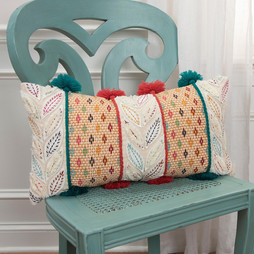 Rizzy Home Geometric 14" x 26" Pillow in Teal/Coral, , large
