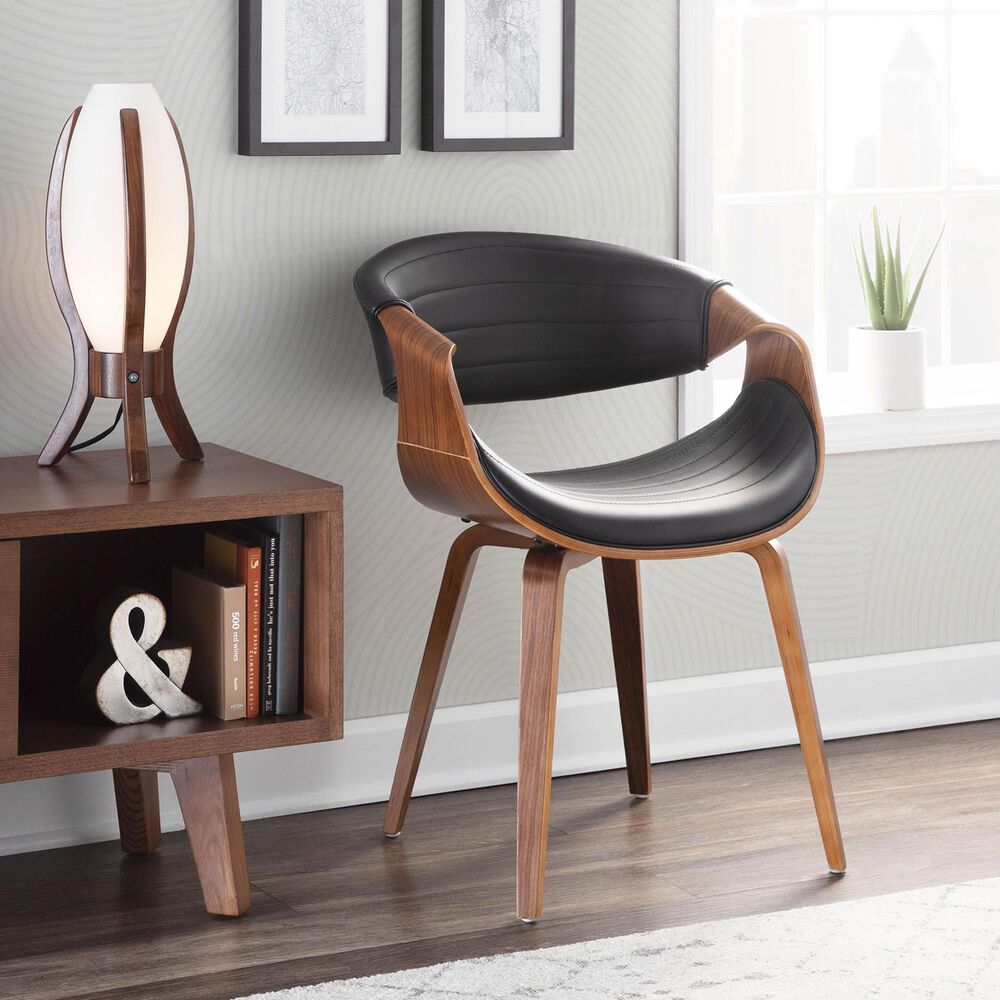 Lumisource Curvo Dining Chair in Black Faux Leather and Walnut Finish, , large