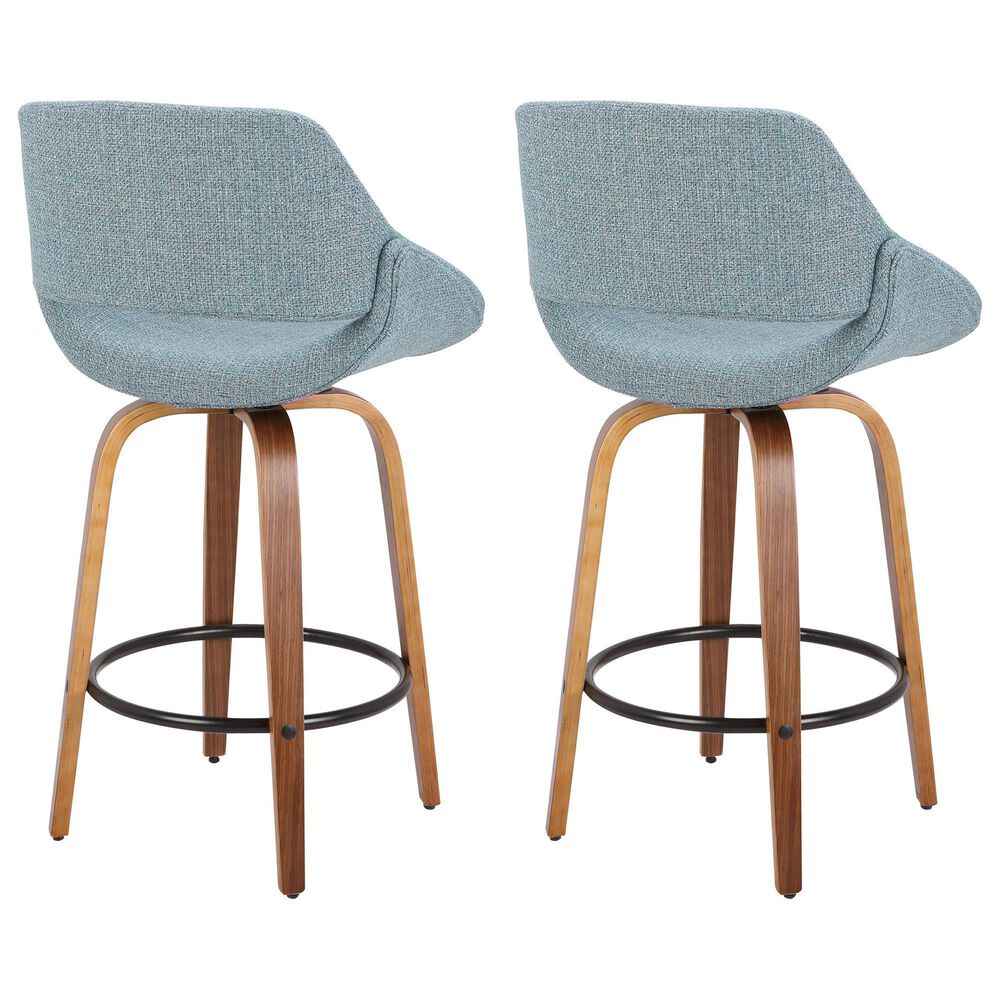 LumiSource Fabrico 26" Swivel Fixed-Height Counter Stool with Charcoal Fabric Upholstery in Black and Walnut (Set of 2), , large