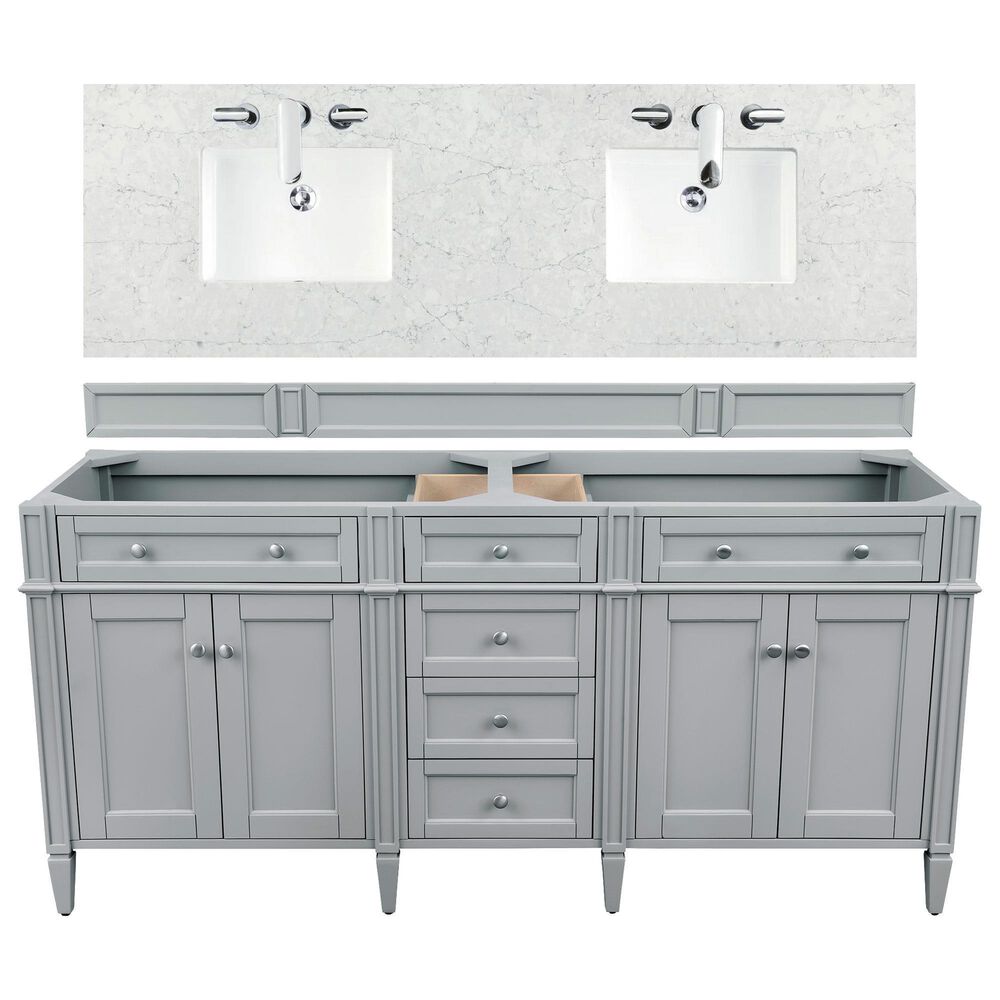 James Martin Vanities Brittany 72" Double Bathroom Vanity in Urban Gray with 3 cm Eternal Jasmine Pearl Quartz Top and Rectangle Sinks, , large