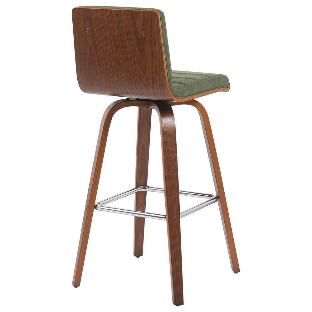 Armen Living Vienna Swivel Bar Height Stool with Vintage Green Upholstery in Walnut, , large