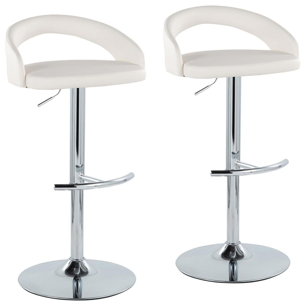 LumiSource Grotto Swivel Adjustable Bar Stool with White Faux Leather Upholstery in Chrome (Set of 2), , large
