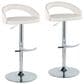 LumiSource Grotto Swivel Adjustable Bar Stool with White Faux Leather Upholstery in Chrome (Set of 2), , large