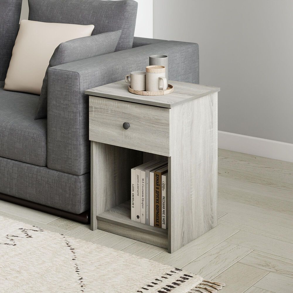 HOMLUX 1-Drawer Modern Nightstand with Knob Handle in French Oak Grey, , large