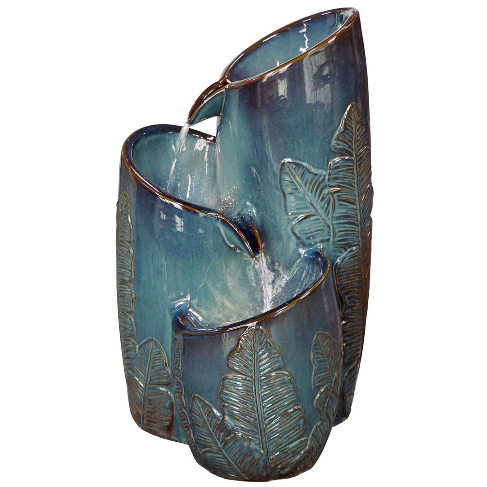 Alfresco Home Valleygreen Ceramic Fountain with Lights in Blue, , large
